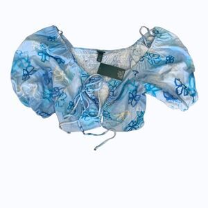 Wild Fable Blue Floral Smocked Crop Top Size Small